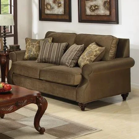Traditional Loveseat with Turned Wood Feet
